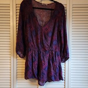 American Eagle Outfitters Purple and Blue Patterned long sleeve Romper
